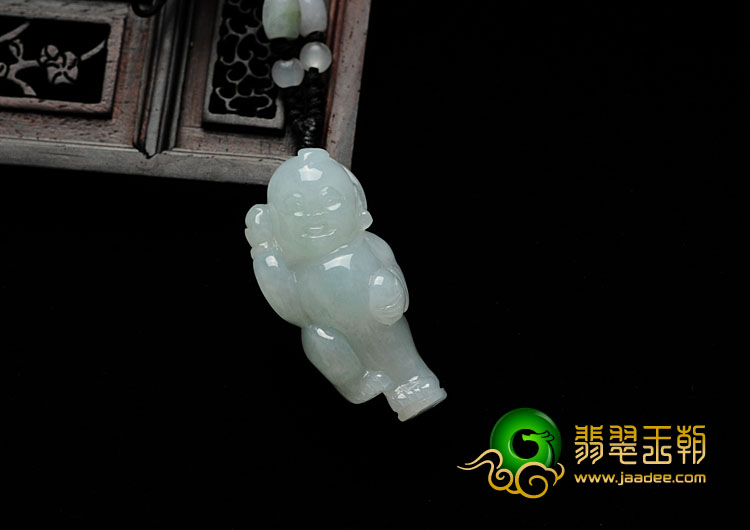 糯冰种淡晴水缅甸翡翠招财童子挂件