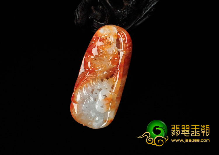 糯冰种红黄翡缅甸翡翠喜上眉头挂件