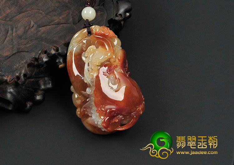 糯冰种褐红翡缅甸翡翠福从天降挂件