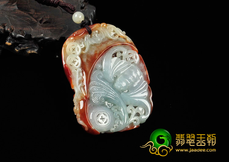糯冰种褐红翡晴水缅甸翡翠福在眼前挂件