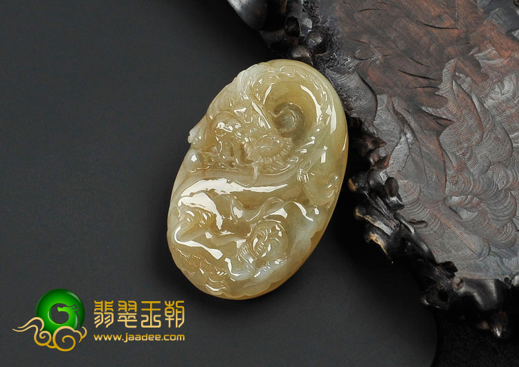 糯冰种褐黄翡缅甸翡翠望子成龙挂件
