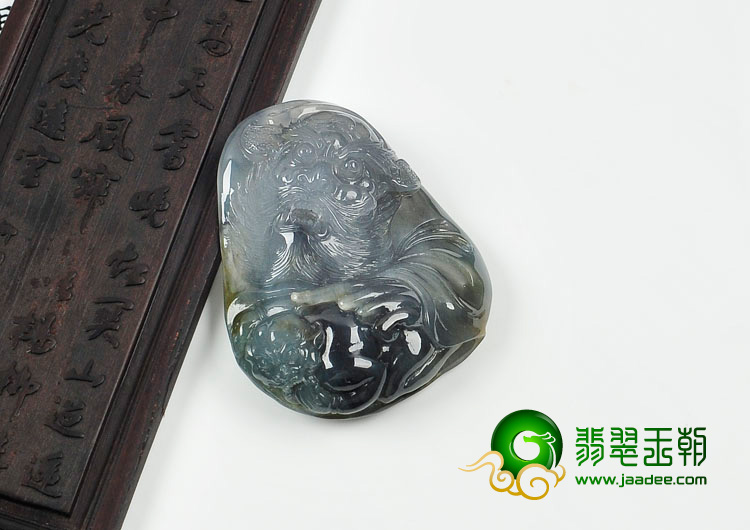 冰种水墨色缅甸翡翠钟馗打鬼挂件