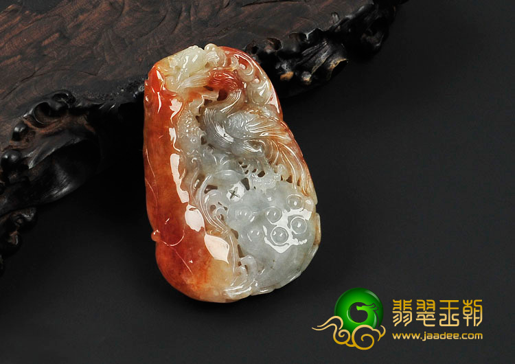 糯冰种红黄翡缅甸翡翠一路连科挂件