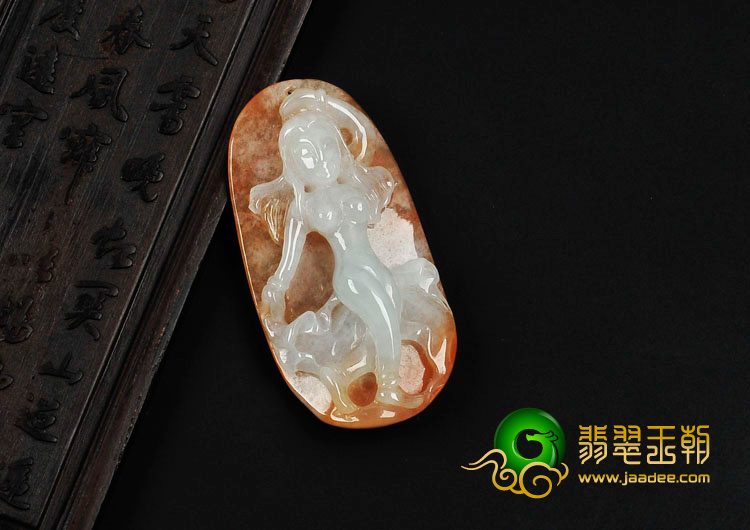 糯冰种红黄翡缅甸翡翠美少女挂件
