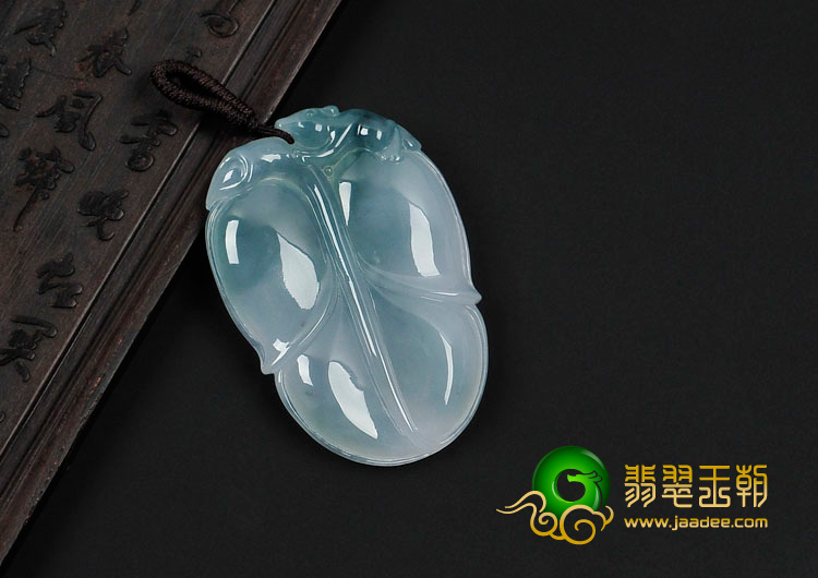冰种淡紫罗兰略飘花缅甸翡翠叶子挂件