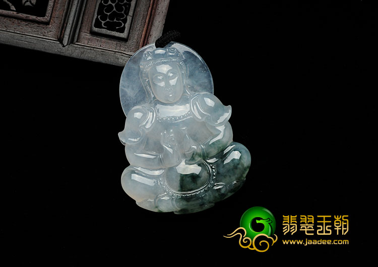 冰种飘花缅甸翡翠观音挂件