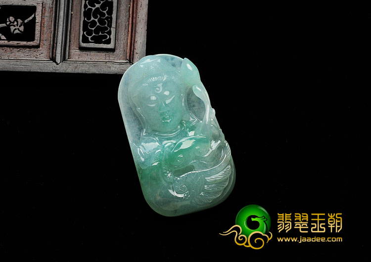 糯冰种晴水飘翠缅甸翡翠凤凰观音头挂件