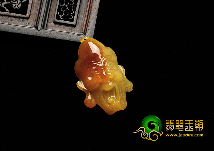糯冰种红黄翡缅甸翡翠罗汉头挂件
