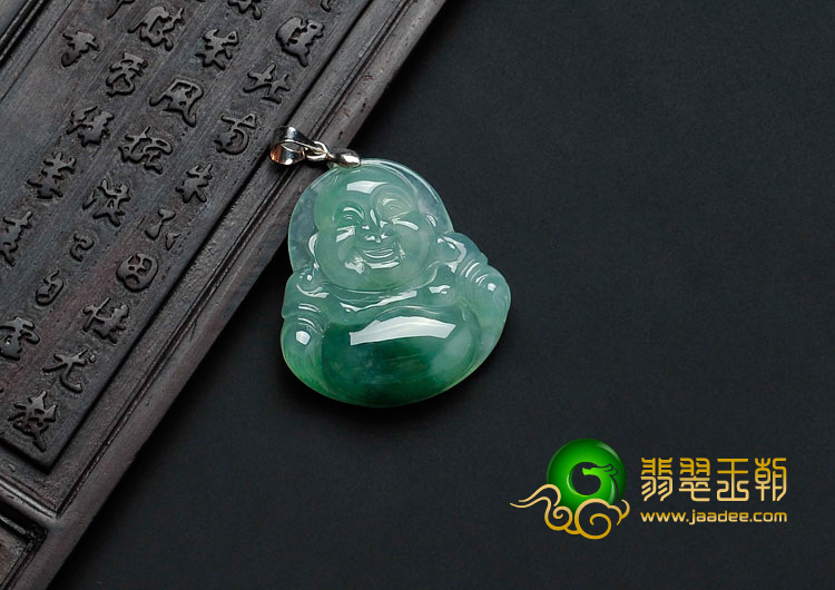 冰种蓝绿缅甸翡翠玉佛挂件