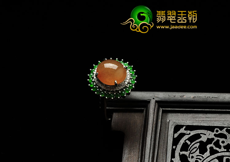 冰种黄翡翠色缅甸翡翠珠联意合戒指