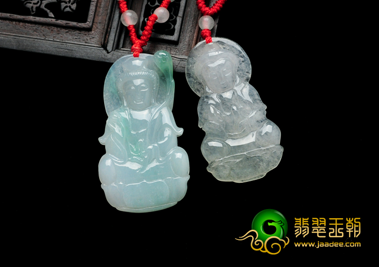 糯冰种淡豆色缅甸翡翠观音挂件（单价）