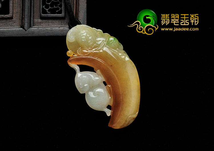 糯冰种三彩缅甸翡翠嫦娥奔月挂件
