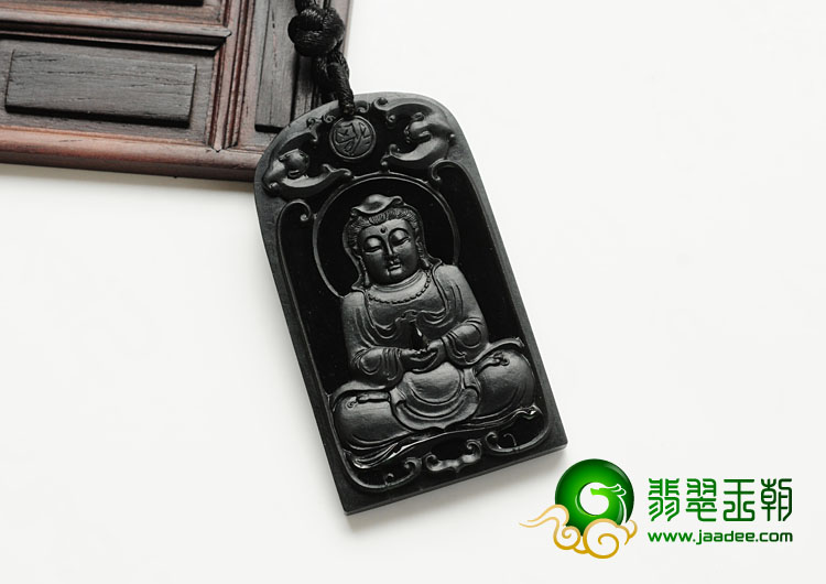 玻璃种墨翠缅甸翡翠观音挂件