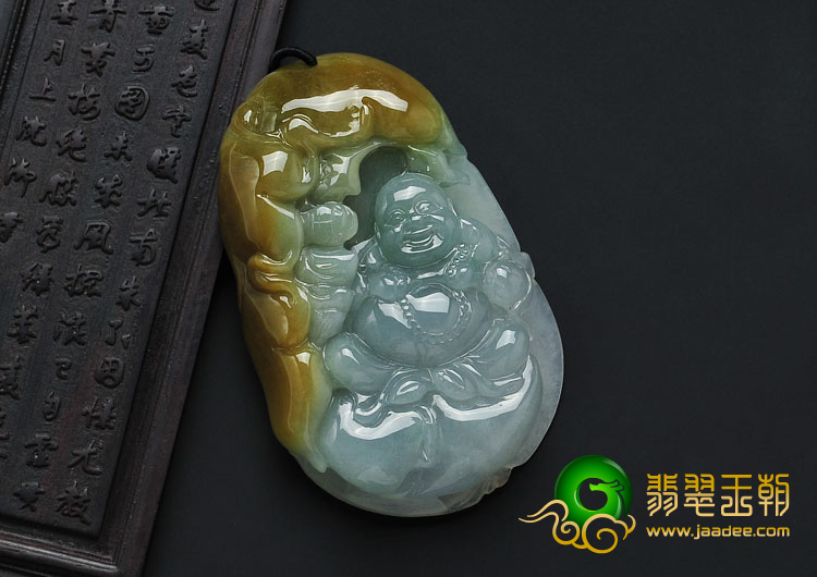 糯冰种晴水褐黄翡缅甸翡翠玉佛挂件