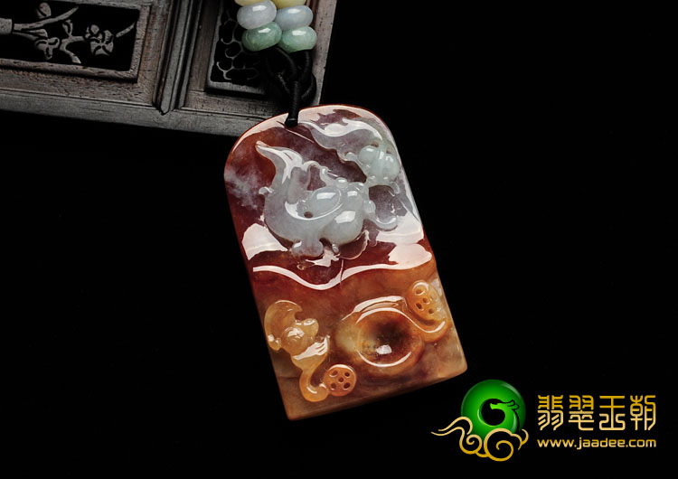 糯冰种红黄翡缅甸翡翠金玉满堂挂件