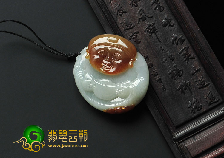 糯冰种褐红翡缅甸翡翠送财童子挂件