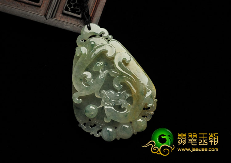 糯冰种黄翡飘花缅甸翡翠龙凤佩挂件