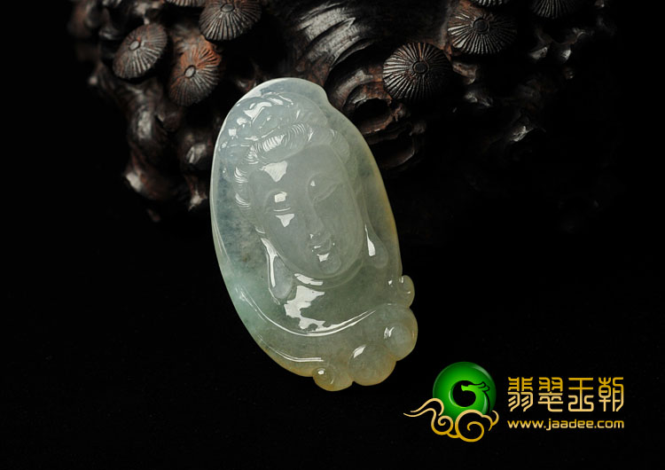 冰种晴水略带黄翡缅甸翡翠观音头挂件