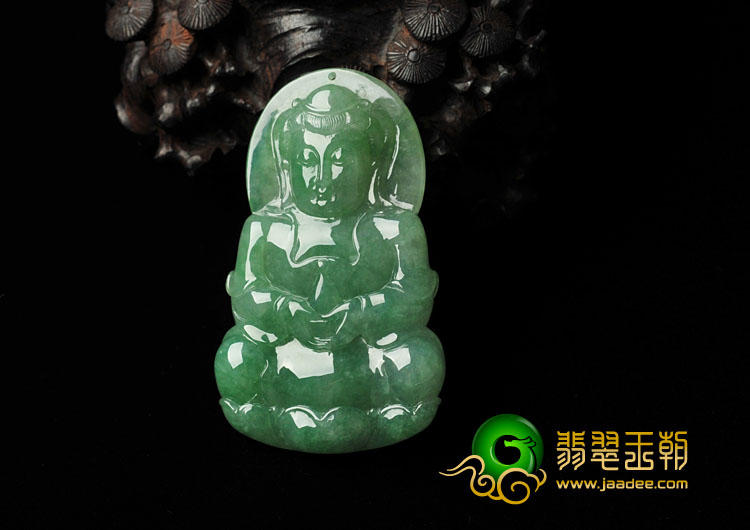糯冰种豆绿缅甸翡翠观音挂件
