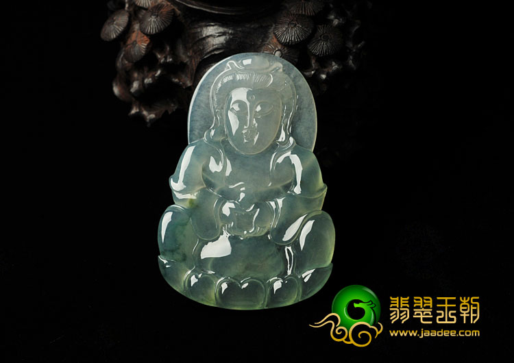 冰种飘花缅甸翡翠观音挂件