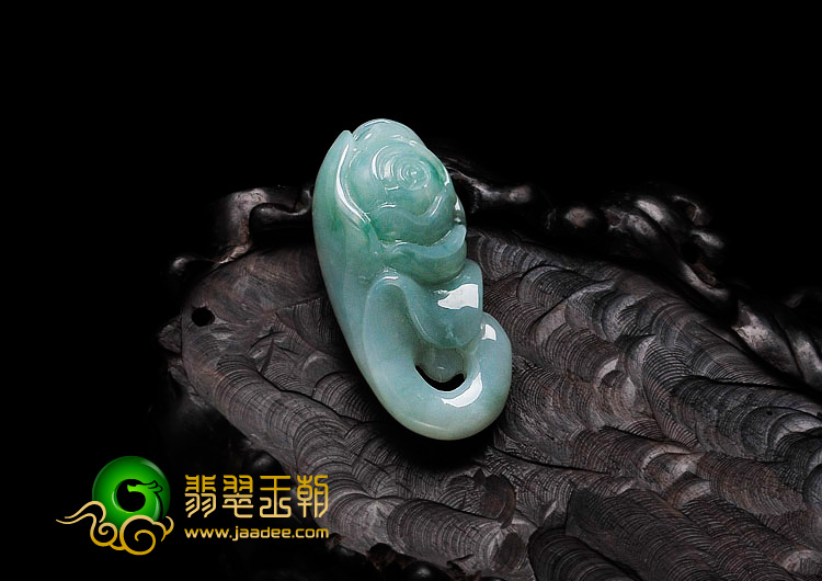 糯冰种晴水飘花缅甸翡翠玫瑰花挂件