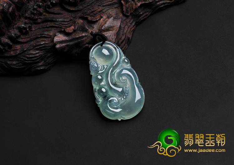 冰种晴水略飘花缅甸翡翠如意寿挂件