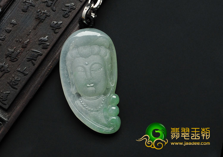 冰种晴水缅甸翡翠观音头挂件