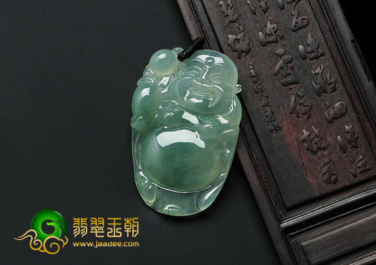 冰种晴水略飘花缅甸翡翠逍遥佛挂件
