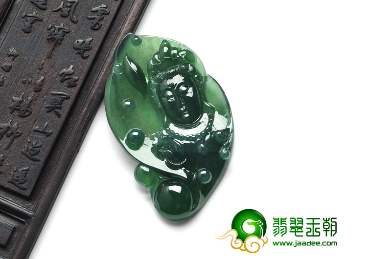 冰玻种蓝晴水缅甸翡翠观音头挂件