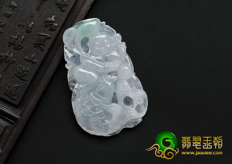 冰种晴水缅甸翡翠招财童子挂件