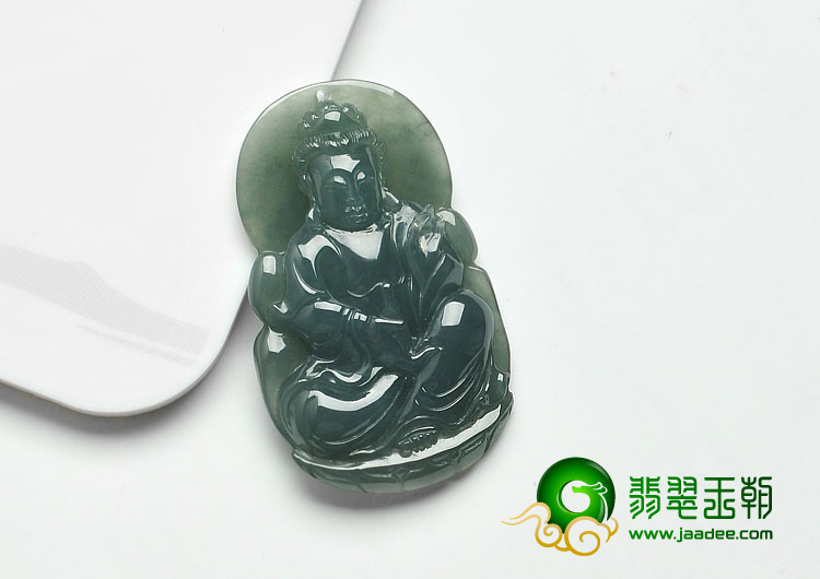 冰种蓝晴水缅甸翡翠A货观音挂件
