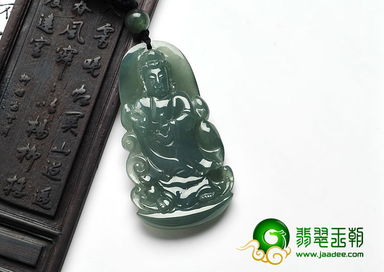 冰种蓝晴水缅甸翡翠A货站观音挂件