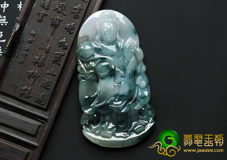 糯冰种飘花缅甸翡翠A货观音挂件