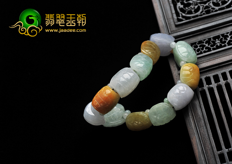 糯冰种三彩缅甸翡翠A货龟壳手链