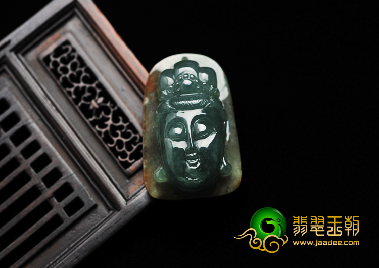 糯冰种蓝晴水黄翡缅甸翡翠A货观音头挂件