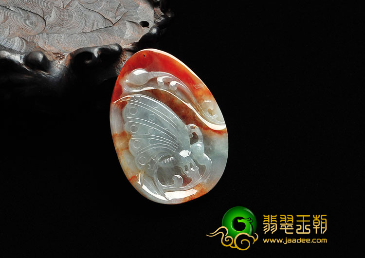 糯冰种红黄翡缅甸翡翠A货蝴蝶挂件