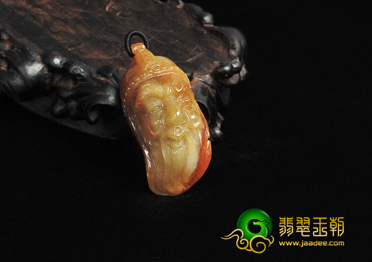糯冰种褐黄翡缅甸翡翠A货黄忠挂件