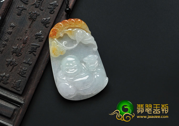 糯冰种晴水带黄翡缅甸翡翠A货卧佛挂件