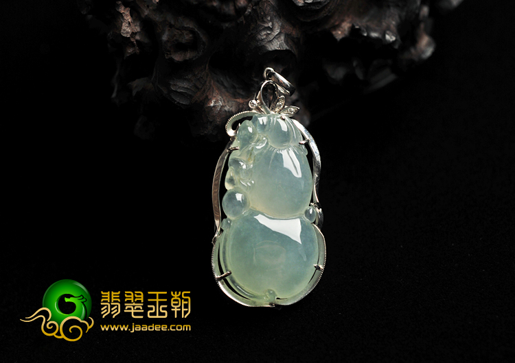 冰种晴水缅甸翡翠A货镶白金福禄寿胸坠