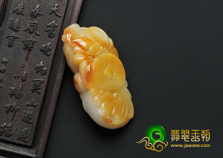 糯冰种黄翡缅甸翡翠A货福寿双全挂件