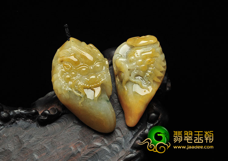糯冰种黄翡缅甸翡翠A货龙头挂件（单价）