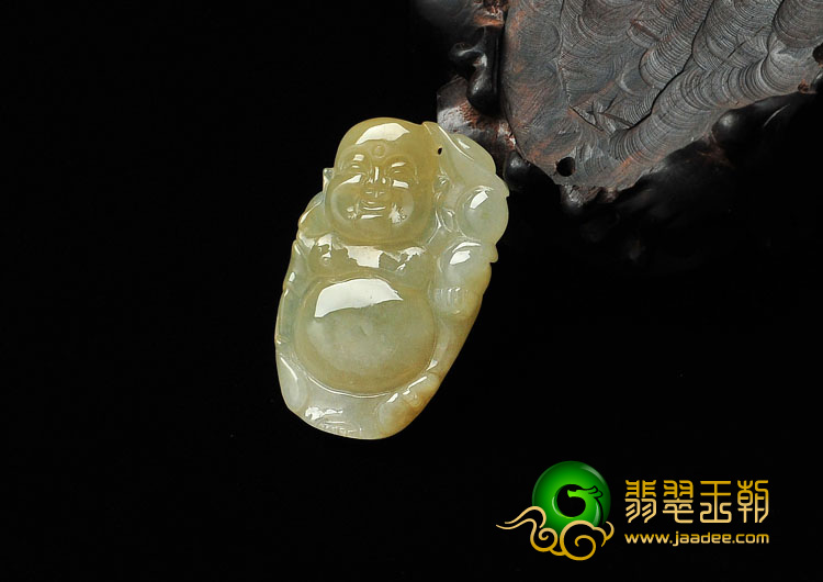 糯冰种淡黄翡缅甸翡翠A货逍遥佛挂件