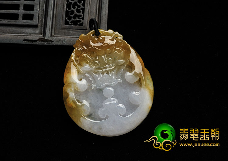 糯冰种红黄翡飘花缅甸翡翠A货龙头如意挂件