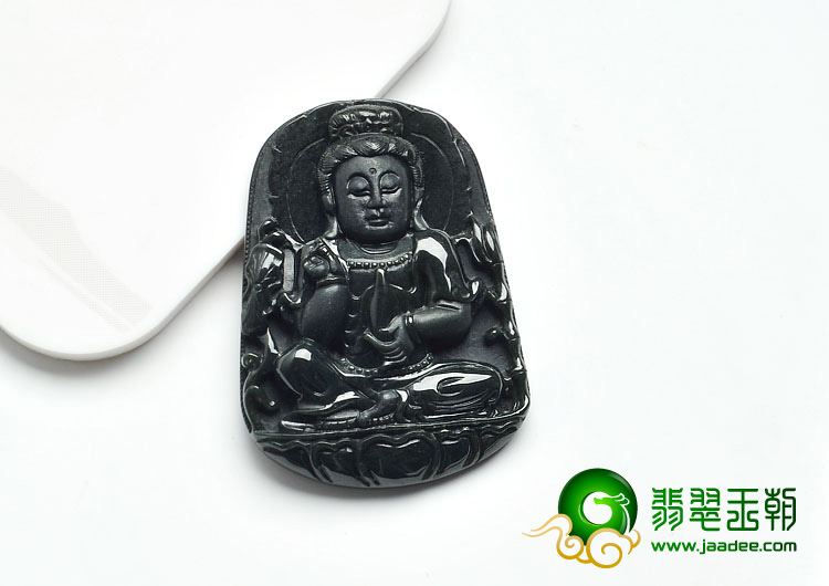冰种墨翠缅甸翡翠A货观音挂件