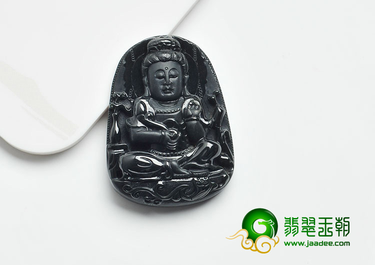 冰种墨翠缅甸翡翠A货观音挂件