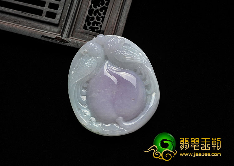 糯冰种紫罗兰缅甸翡翠A货双喜献寿挂件