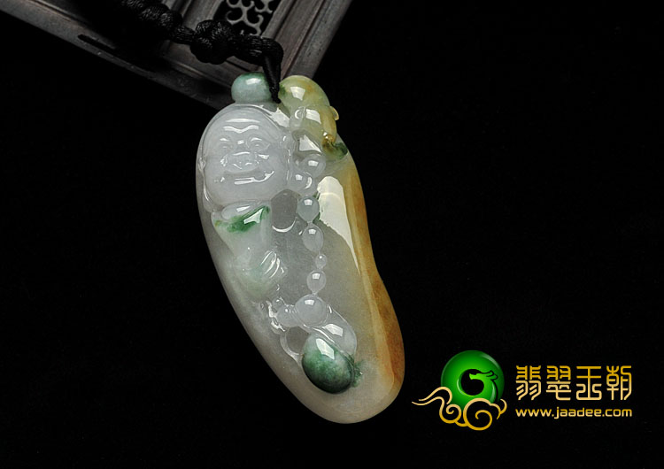 糯冰种黄翡飘花缅甸A货翡翠逍遥佛挂件