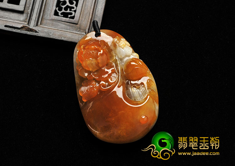 糯冰种红黄翡缅甸翡翠A货富贵花开挂件