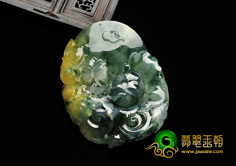 冰种黄翡飘花缅甸翡翠A货富贵花开挂件