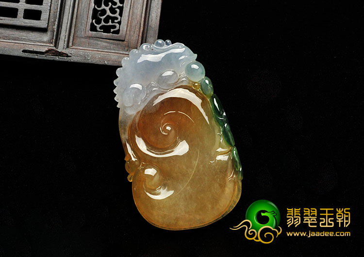 糯冰种黄加绿缅甸翡翠A货如意寿挂件